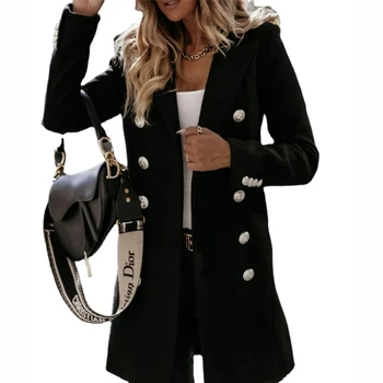 Женские зимние пальто Модная одежда С длинным рукавом, однотонное пальто на пуговицах, женские повседневные Элегантные куртки