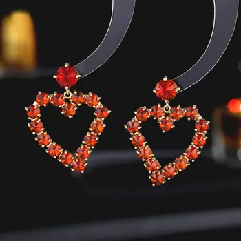 Женские серьги с полым сердечком из Оранжевого кубического циркония в Корейском стиле, роскошные ювелирные изделия