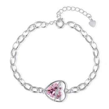 Женский браслет из стерлингового серебра WPB S925 с блестящим розовым сердечком, роскошные ювелирные изделия, яркий дизайн с цирконием, подарок для девочек, новинка для вечеринки