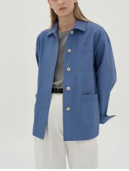 Женский однобортный пиджак с карманами, 100% Хлопок, Лето 2023, Новая женская блузка с длинными рукавами, пальто, повседневные офисные женские топы