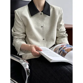 Женское пальто-поло весеннего цвета 2023 года, минималистичный темпераментный жакет для женщин, свободные корейские топы