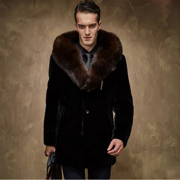 Зимняя теплая модная одежда из искусственной норки, мужской утепленный меховой воротник средней длины, пальто с капюшоном большого размера
