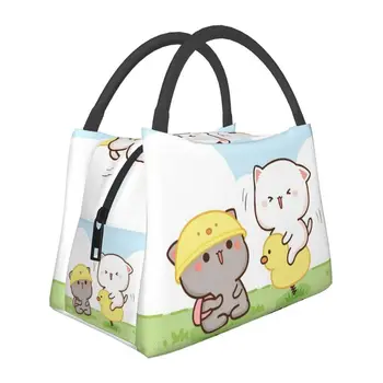 Изготовленная на заказ мультяшная сумка для ланча Mochi Cat Peach и Goma, женская сумка-холодильник, термоизолированные Ланч-боксы для офисных поездок