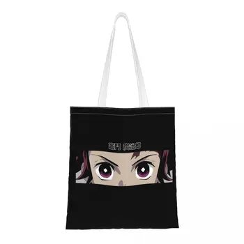 Изготовленные на заказ холщовые хозяйственные сумки Tanjiro Box Demon Slayer, женские многоразовые продуктовые сумки-тоут Kimetsu No Yaiba для покупок