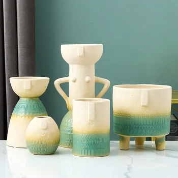Керамическая ваза в японском стиле, цветочный горшок в стиле ретро, керамический чайный сервиз, украшения для дома в стиле дзен, Керамическая цветочная посуда
