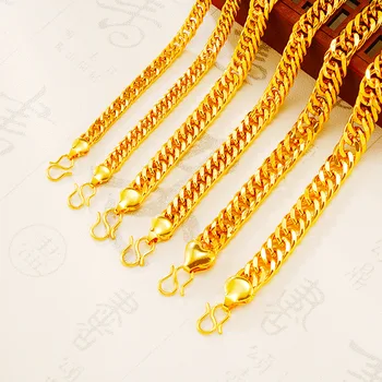 Классический браслет из 24-каратного золота для женщин, Винтажный Позолоченный браслет-цепочка, Мужской браслет, Модные украшения Оптом