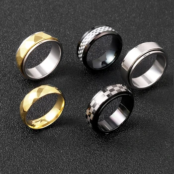 Кольца-прядильщики из углеродного волокна, модные мужские полигональные кольца из нержавеющей стали, обручальные кольца в стиле панк, ювелирные изделия для обручения, обручальное кольцо