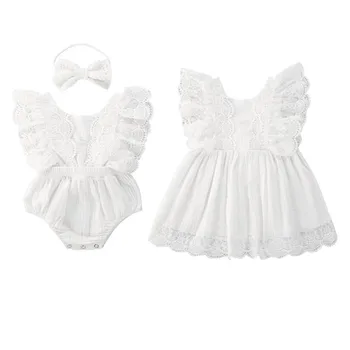 Комбинезон/ платье принцессы FOCUSNORM для новорожденных девочек, кружевные комбинезоны с цветочным принтом и оборками с коротким рукавом, наряды