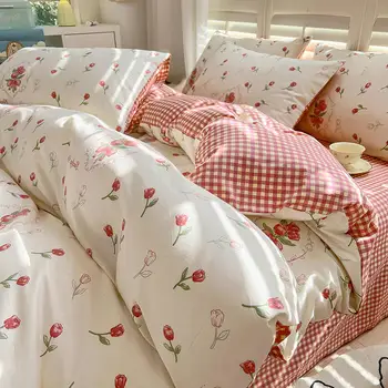 Комплект постельного белья INS Wind из чистого хлопка 100, состоящий из четырех частей, с сеткой в виде сломанного цветка, красные постельные принадлежности, Стеганое одеяло, комплект простыней