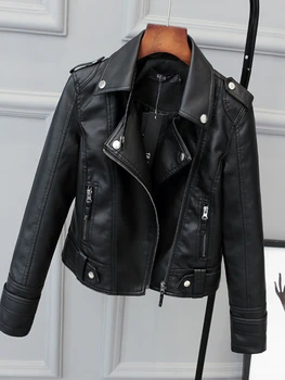 Корейская версия тонкой женской куртки из искусственной кожи 2023, весна/ осень, зимнее новое мотоциклетное кожаное короткое пальто