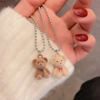 Корейская мода, Милый Плюшевый медвежонок, Женское ожерелье для девочек, Медвежья цепочка, ожерелья, Набор украшений для Рождественской вечеринки