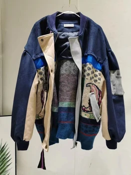 Корейские женские пальто Harajuku Ulzzang Винтажного Хитового цвета в стиле Пэчворк Оверсайз Женские куртки Уличная одежда Теплые Парки Пальто