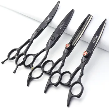 Крутые черные парикмахерские ножницы 6-дюймовые Плоские ножницы для стрижки волос, инструмент для филировки сломанных волос, профессиональный набор для стрижки волос