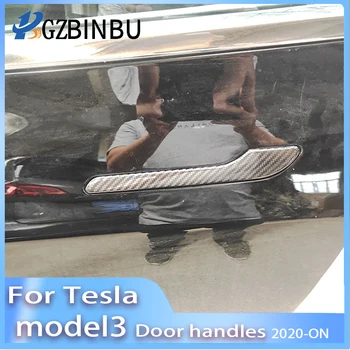 Крышка дверной ручки из настоящего углеродного волокна для Tesla Модель 3 Модель Y 2017-2022 Автомобильные наклейки, отличительные знаки, Автоаксессуары, декоративный протектор