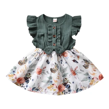 Летнее платье Citgeett для маленьких девочек от 1 до 5 лет, платье трапециевидной формы с цветочным принтом и оборками, с рукавами в стиле пэчворк длиной до колена, длиной до колена