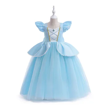 Летнее платье для милых девочек, нарядное платье для дня рождения принцессы, костюмы высшего качества, Кружевное детское длинное платье с блестками, детская одежда