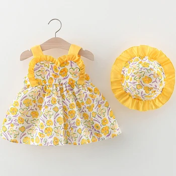 Летняя одежда, пляжные платья для маленьких девочек, повседневный модный принт, Милое платье принцессы с бантом и цветами, комплект одежды для новорожденных