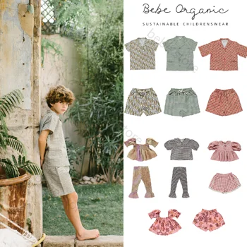 Магазин Bebe Магазин Bebe весенне-летняя детская рубашка в клетку из хлопка и льна для летних каникул, шорты bebe organic