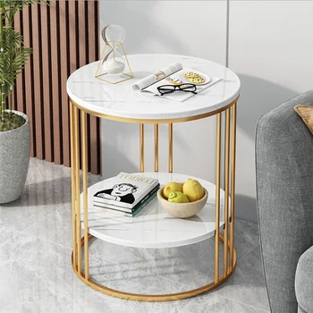 Маленький столик в спальне простой современный журнальный столик с мраморным узором маленький круглый столик с двойным каменным узором письменный стол