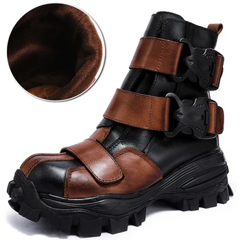 Мужские ботинки из натуральной кожи, ботинки в готическом стиле панк, мотоциклетные ботинки, мужская боевая защитная обувь для лодыжек в пустыне, военные ботильоны, зима