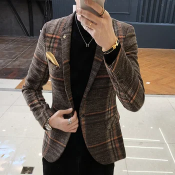 Мужские зимние новинки 2022 года, высококлассные деловые толстые блейзеры в британском стиле Slim Fit / мужской модный высококачественный пиджак-пальто