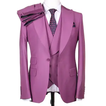 Мужские костюмы Фиолетовый Итальянский блейзер, комплект из 3 предметов, мужское свадебное платье для жениха, Приталенная деловая Элегантная официальная социальная одежда
