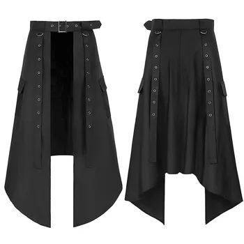 Мужские юбки Средневековая юбка макси в стиле панк для косплея, готические сексуальные юбки в тон с цепочкой