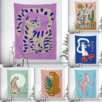 Мультяшный Гобелен с тигром, висящий на стене Диван в гостиной, Гобелены для гостиной, ткань для фона, Эстетичный Прикроватный декор, Пляжное полотенце