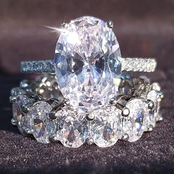 Настоящее серебряное Овальное Обручальное кольцо невесты, Набор Для женщин, Обручальное кольцо, Вечность, Ювелирные изделия на Большой палец, Оптовая Продажа, Подарок Леди R5349
