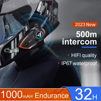 Новая гарнитура внутренней связи для мотоциклетного шлема Bluetooth, 500-метровый переговорный коммуникатор для 2 гонщиков, водонепроницаемые беспроводные наушники