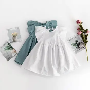 Новое популярное платье для девочек, однотонная юбка без рукавов из чистого хлопка, юбки для маленьких принцесс, платья для милых девочек