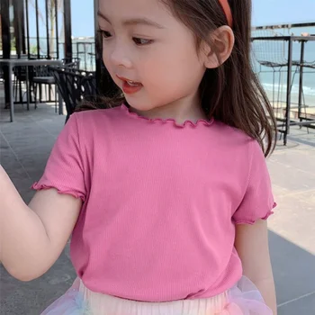 Новые детские футболки, детская однотонная одежда от 1 до 8 лет, летние футболки в корейском стиле с короткими рукавами, одежда для девочек
