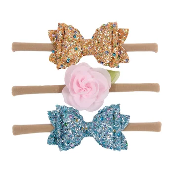Новые нейлоновые повязки на голову для маленьких девочек, блестящие банты, повязки для волос с блестящим бантом для малышей, аксессуары для волос для новорожденных, подарок на день рождения, вечеринка, душ
