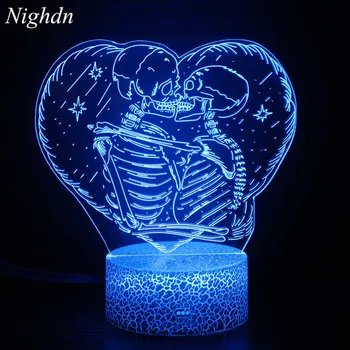 Ночное сердце, пара черепов, ночник для декора комнаты, светодиодный ночник, меняющий 7 цветов, USB настольная прикроватная лампа, креативные подарки