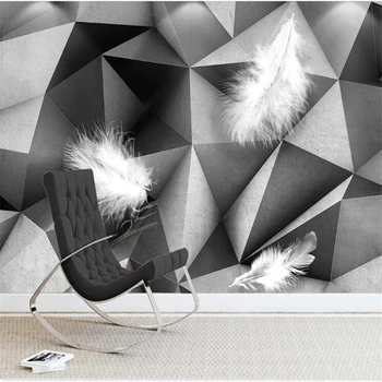 обои wellyu на заказ papel de parede Современная минималистичная атмосфера серо белый 3D геометрический диван из перьев Фон для телевизора стена