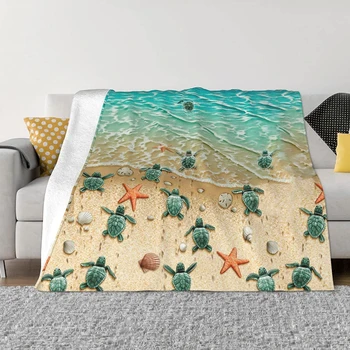 Одеяло из панциря морской звезды, черепахи, пляжа, теплые пушистые мягкие уютные покрывала для кровати, дивана, фланелевого постельного белья для кемпинга и путешествий с принтом
