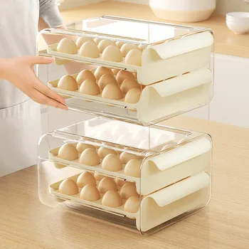 Органайзер для яиц в холодильнике на 32 сетки, Кухонный органайзер, домашний двухслойный ящик для хранения яиц, компактный держатель для хранения яиц