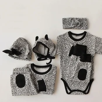 От 0 до 3 лет для новорожденных мальчиков и девочек, осенне-зимний комплект одежды, леопардовый топ с длинными рукавами и брючный костюм, комбинезон, Хлопковый комплект детской одежды