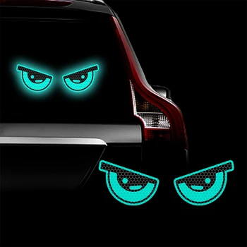Пара сердито сверкающих глаз, светоотражающая наклейка для окна автомобиля, бампера, наклейки с предупреждающими знаками о безопасности вождения в ночное время, отражающие декоры