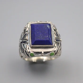 Подлинное/Оригинальное кольцо из серебра 925 пробы для женщин с квадратным большим цветочным узором из лазурита, кольцо с драгоценными камнями стоимостью 6-9 долларов США в подарок