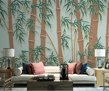 Пользовательские настенные обои Новый китайский стиль бамбуковый лес бамбуковая золотая линия ТВ фон настенная роспись самоклеящиеся обои