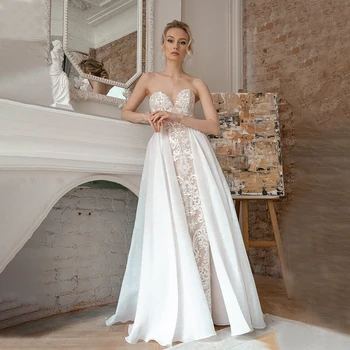 Простые свадебные платья трапециевидной формы с сердечками, атласные свадебные платья длиной до пола без рукавов, Robe De Mariée