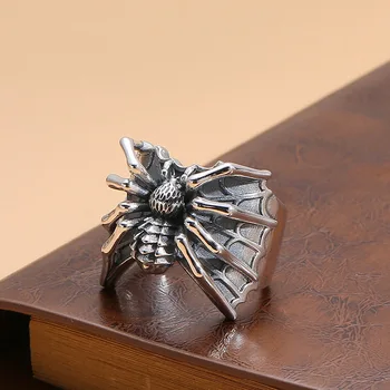 Ретро аксессуары тайское серебряное кольцо-паук для мужчин, модные украшения в стиле хип-хоп с регулируемым открытием, властное модное мужское кольцо