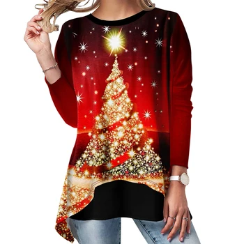 Рождественская блузка, женская футболка с принтом Рождественской Елки, Женские топы, повседневная блузка с длинным рукавом, Женская рубашка Camiseta Mujer