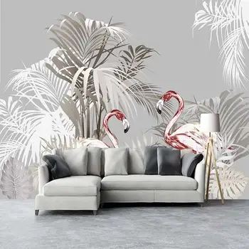 Ручная роспись свежих растений в скандинавском стиле, пальм, фламинго, спальня с 3D-дизайном по индивидуальному заказу, гостиная, диван, фоновая стена для телевизора, фреска, wa
