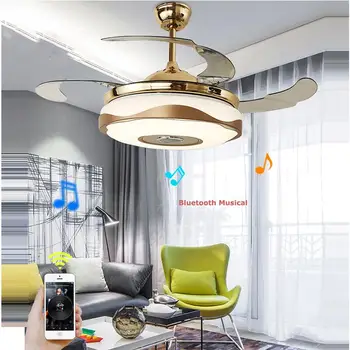 Свет Светодиодный Потолочный вентилятор Подвесной светильник Художественная Люстра Музыкальная с современным акриловым сплавом ABS Bluetooth RGB abanicos de techo