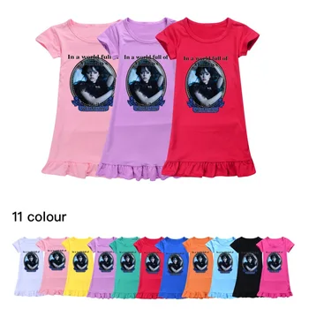 Семейное платье Wednesday Addams Для девочек, Детская Ночная рубашка, Летняя Тонкая Детская Одежда, Пижамы, Ночные Рубашки QQ2157