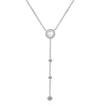 Серебро 925 пробы, Пресноводный жемчуг 8 мм, 24-дюймовая цепочка для свитера, муассанит, Бриллиантовое ожерелье, женская мода, роскошные ювелирные изделия для вечеринок