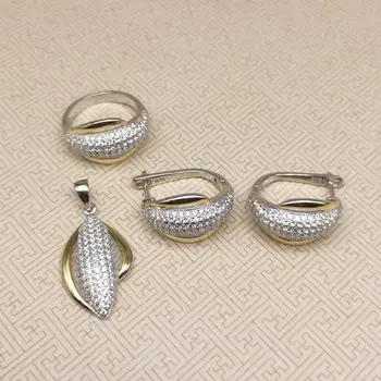 Серебро S925, Европейская и американская мода, ювелирные изделия с бриллиантами, комплект из трех предметов, простое разделение цветов, Женские серьги, кулон, кольцо