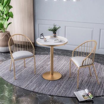 Скандинавские Золотые Современные минималистичные обеденные стулья для столовой, домашний Роскошный стол и стулья для ресторана из кованого железа